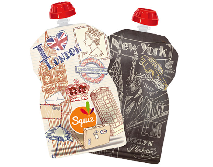 SQUIZ Lot de 2 Gourdes Rutilisables - Londres et New York - 130 ml