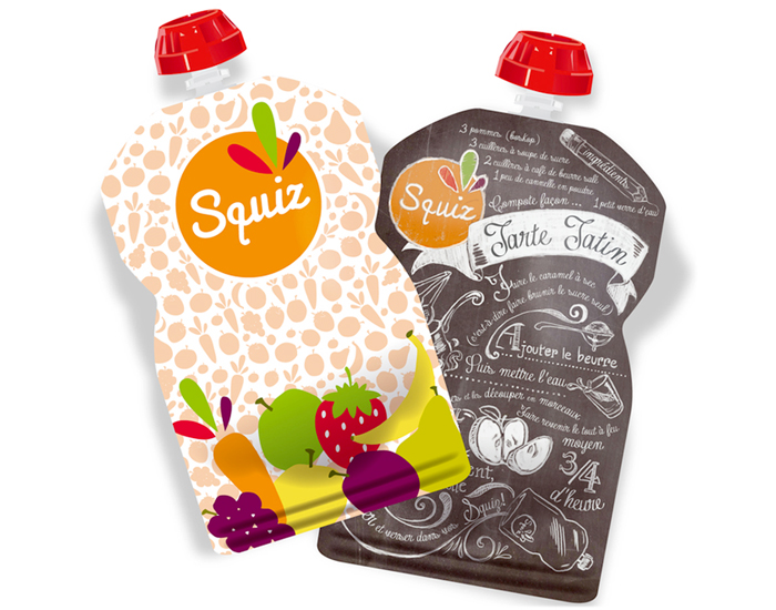 SQUIZ Lot de 2 Gourdes Rutilisables - Tatin et Fruits Colors - 130 ml