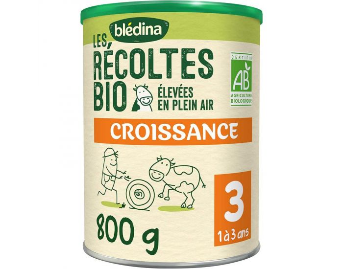 Les R�coltes Bio - Lot de 3 Bo�tes de Lait Croissance 3 - 3x800g - De 12 � 36 Mois