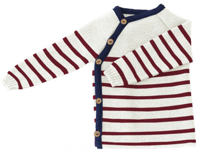 IOBIO Brassi�re Kimono en Coton Tricot� - Ecru Ray� Rouge