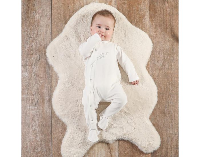 GRAINE D'AMOUR Pyjama Velours Brod� En Coton Bio - Ecru