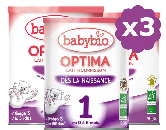 BABYBIO Lait pour nourrisson 1 Optima - De 0  6 mois - 3 x 900 g