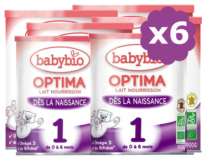 BABYBIO Lait pour nourrisson 1 Optima - De 0  6 mois - 6 x 900 g