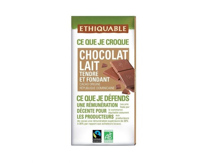 ETHIQUABLE Chocolat Lait Nature Bio & Equitable - 100 g
