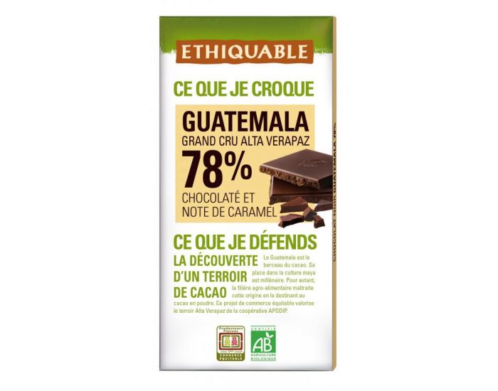 ETHIQUABLE Chocolat Noir 78% Guatmala Bio & Equitable - 100 g