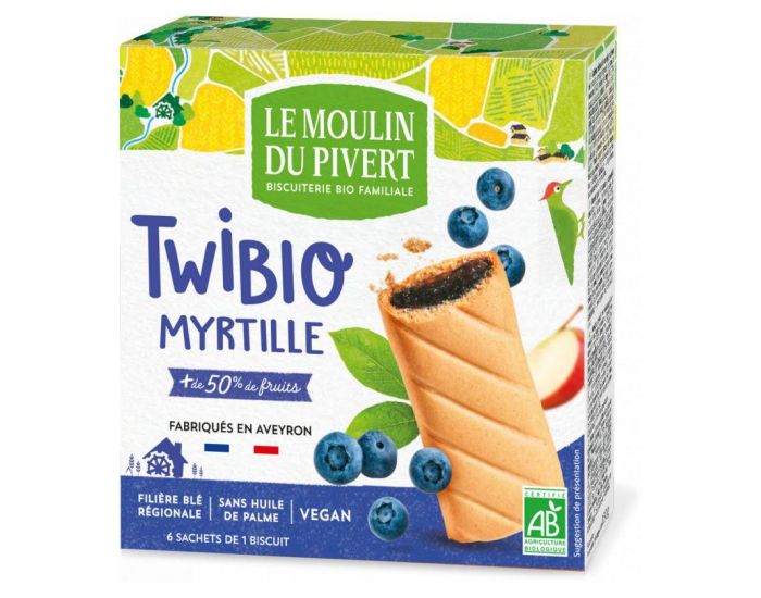 MOULIN DU PIVERT Biscuits Twibio Fourr�s � la Myrtille Bio & Vegan - 150 g
