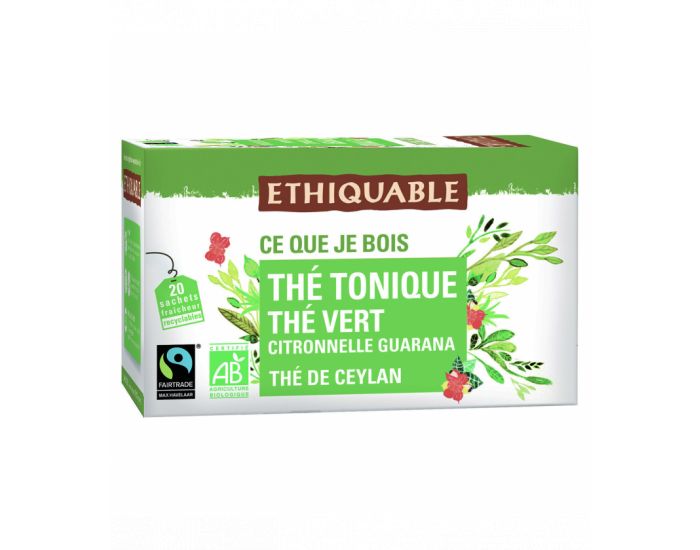 ETHIQUABLE Th Vert Tonique au Guarana Bio & Equitable - 20 Sachets