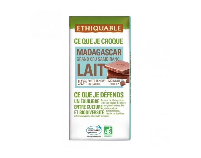 ETHIQUABLE Chocolat au Lait 50% Grand Cru de Madagascar Bio & Equitable - 100 g