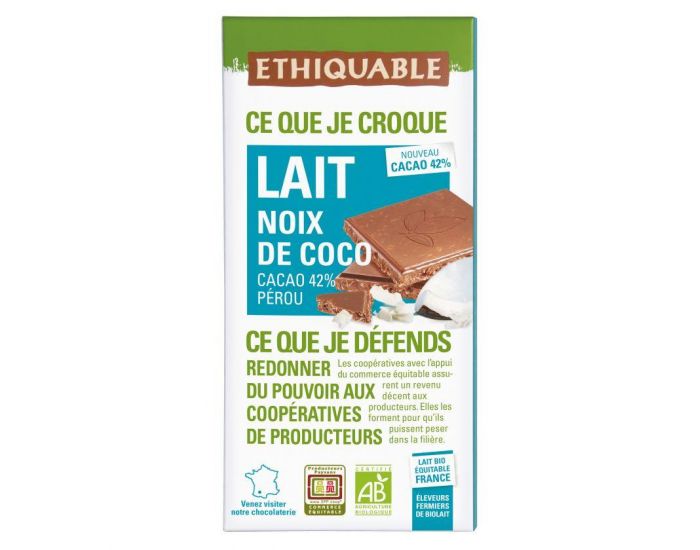ETHIQUABLE Chocolat Lait Noix de Coco Bio & Equitable - 100 g