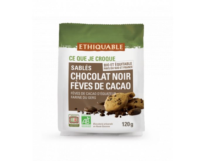ETHIQUABLE Sablés Chocolat Noir Fèves de Cacao Bio & Equitable - 120g