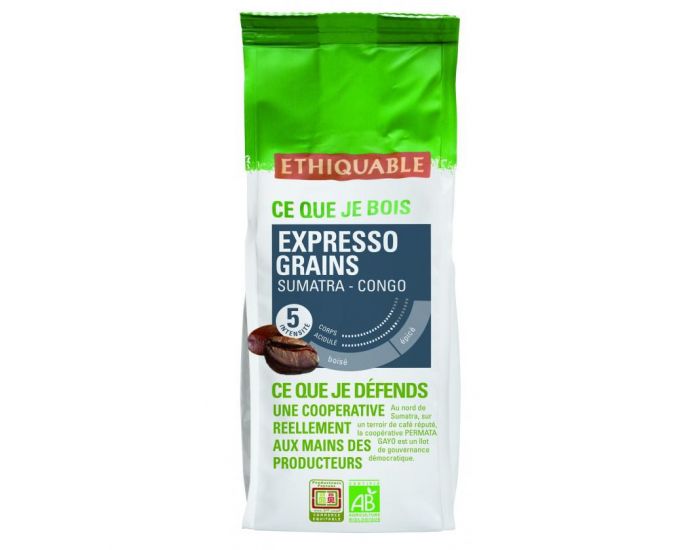 ETHIQUABLE Caf Sumatra Congo Expresso Grains Bio & Equitable - 500 g