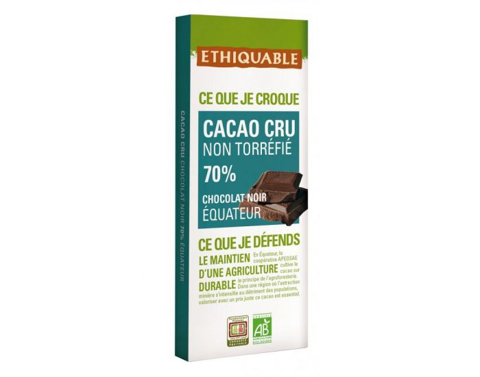 ETHIQUABLE Chocolat Noir Non Torrfi 70% Bio & Equitable - 80 g