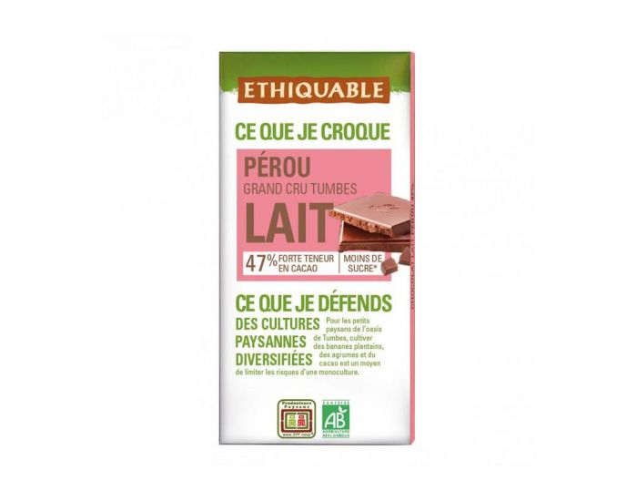 ETHIQUABLE Chocolat au Lait 47% Grand Cru Prou Bio & Equitable - 100 g