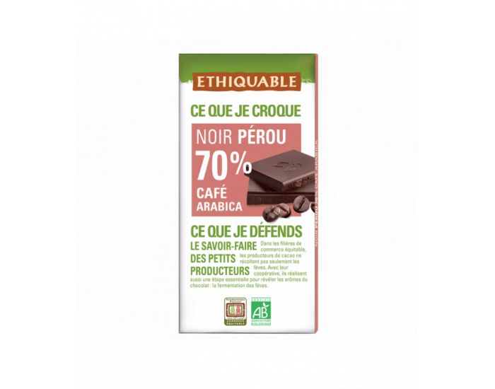 ETHIQUABLE Chocolat Noir 70% Caf Arabica Prou Bio & Equitable - 100 g