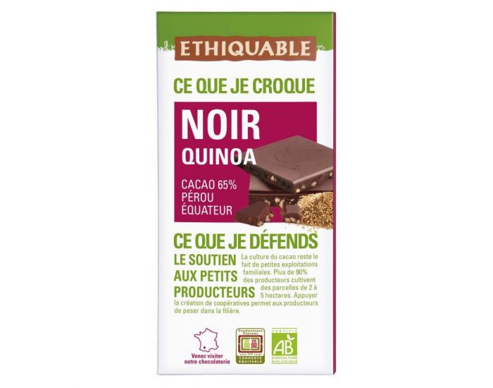 ETHIQUABLE Chocolat Noir Quinoa Bio & Equitable - 100g