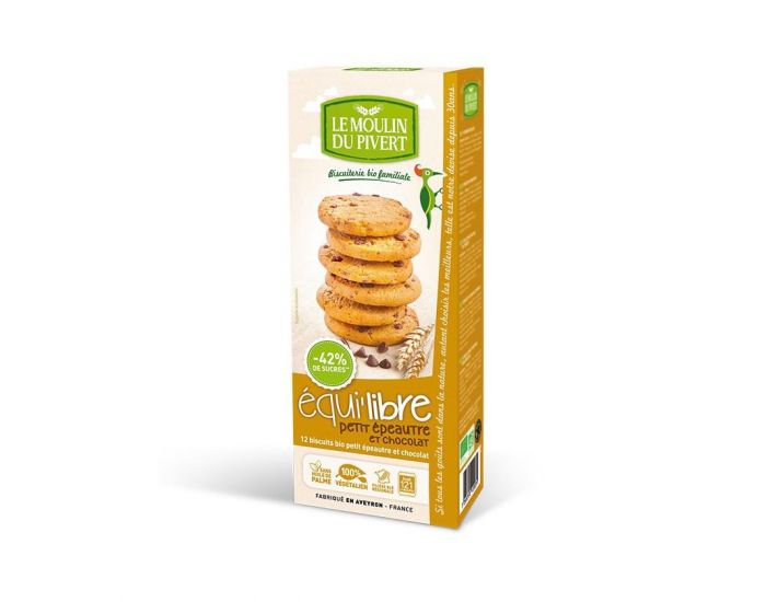 MOULIN DU PIVERT Biscuits bio Equi'libre Petit Epeautre et Chocolat Bio & Vegan - 150 g