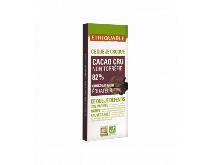 ETHIQUABLE Cacao Cru non Torrfi 82% de Cacao Bio & Equitable - 80 g
