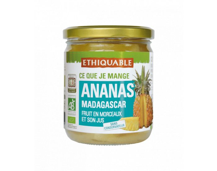 ETHIQUABLE Ananas en Morceaux et Son Jus Sans Sucre Ajouts Bio et Equitable - 420 g
