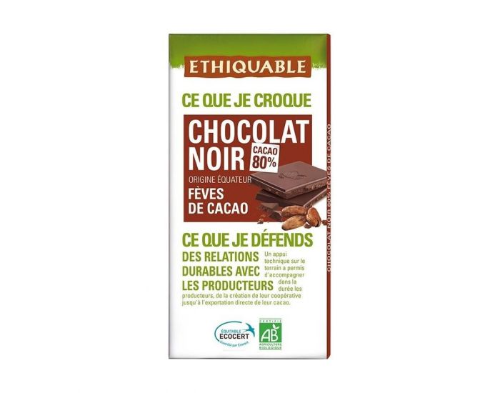 ETHIQUABLE Chocolat Noir Fèves de Cacao Bio & Equitable - 100g