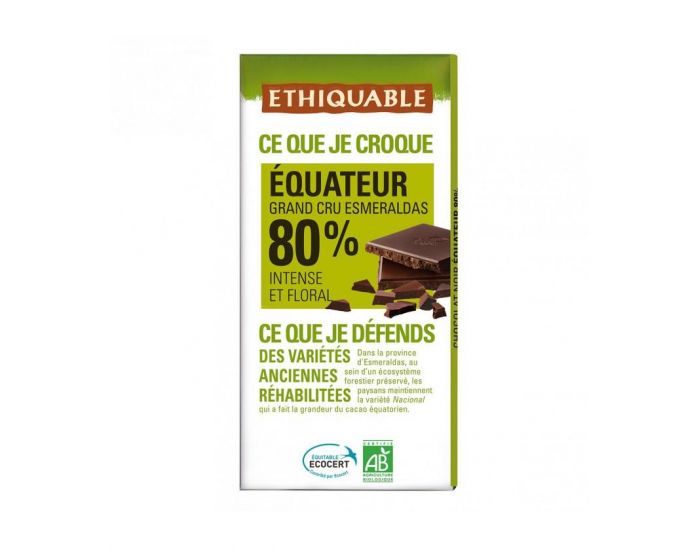 ETHIQUABLE Chocolat Noir Grand Cru 80% Bio & Equitable - 100g