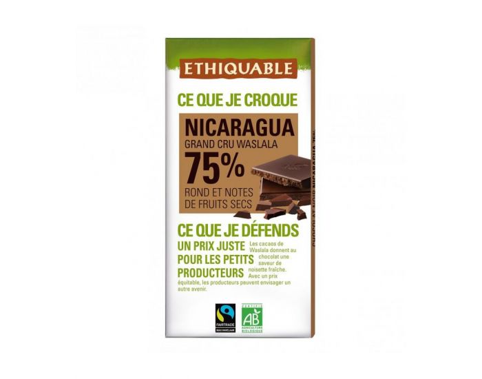 ETHIQUABLE Chocolat Noir Grand Cru 75% bio & quitable - 100 g
