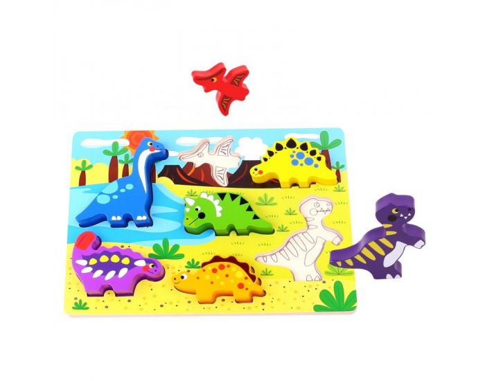 TOOKY TOY Puzzle en Bois Les Dinosaures - 7 Pi�ces - D�s 12 mois