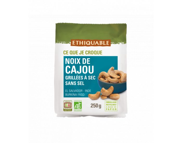 ETHIQUABLE Noix de Cajou Grilles  Sec SANS SEL Bio & Equitable - 250 g