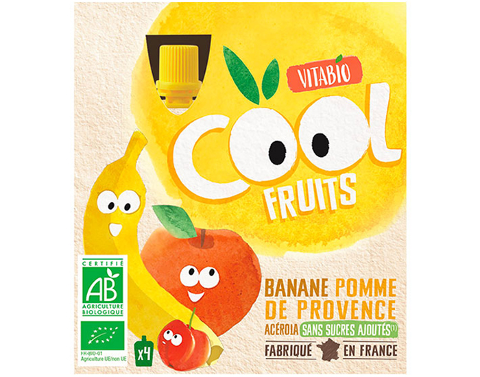 VITABIO Cool Fruits - Gourdes de Fruits - 4 x 90g
