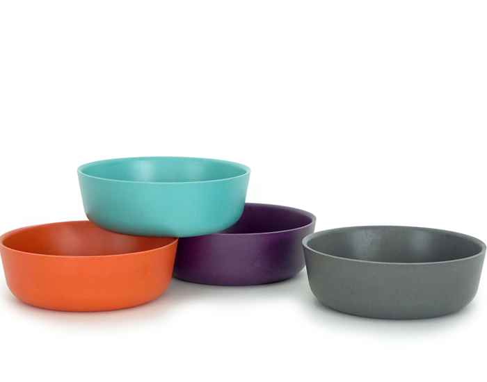 EKOBO Lot de 4 Bols pour Bb en Bambou - Lagon Mandarine Prune Smoke