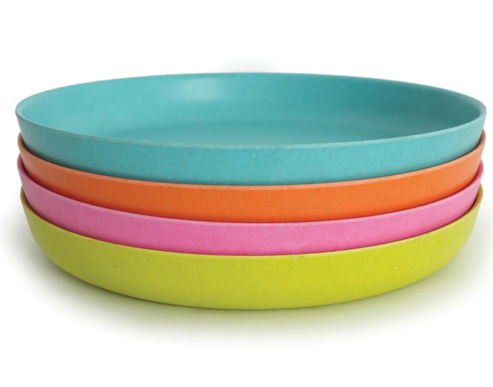 EKOBO Lot de 4 Petites Assiettes pour Bb en Bambou - Lagon Mandarine Rose Citron-Vert