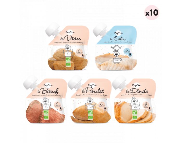 POPOTE Mes Premi�res Prot�ines - Lot de 10 gourdes pour b�b�