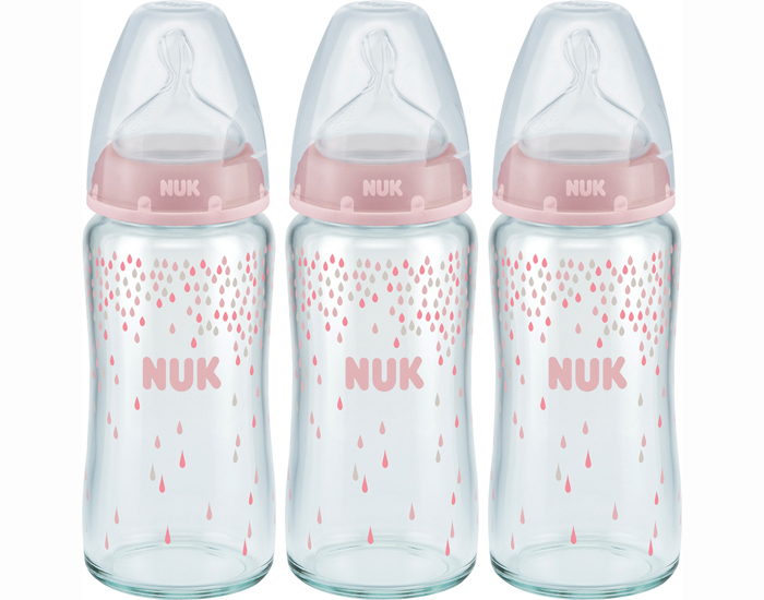 NUK Lot de 3 Biberons en Verre First Choice - Rose