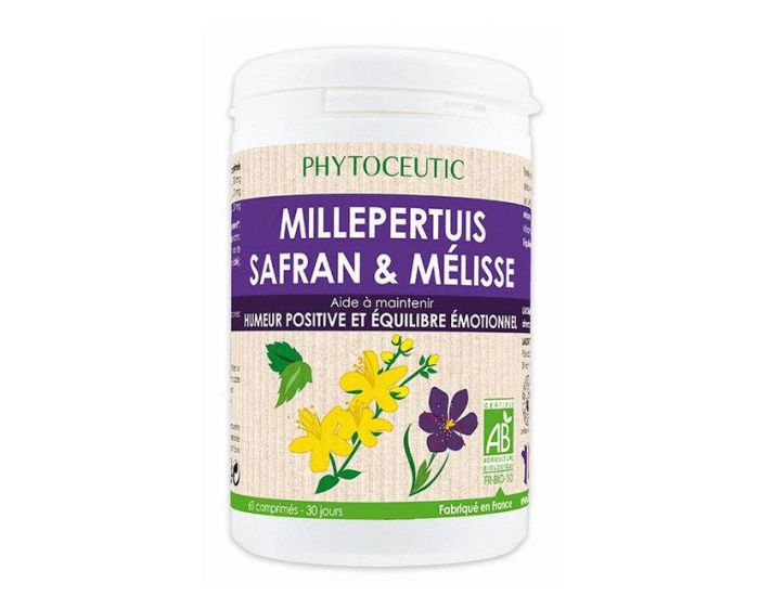 PHYTOCEUTIC Millepertuis Safran M�lisse Bio - Stress et Anxi�t� - 60 Comprim�s
