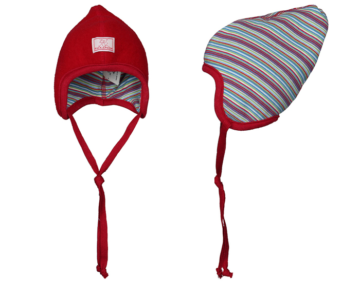 PICKAPOOH Bonnet Bb Rversible Polaire de Laine Flora - Rouge et Multicolore