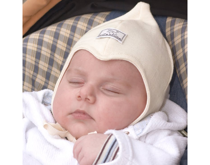 PICKAPOOH Bonnet de Naissance Laine et Coton Bio - Ecru