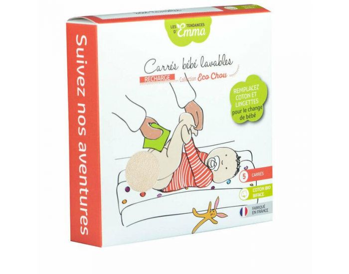 LES TENDANCES D'EMMA Recharge 5 Carrs Lavables Bb Eco Chou - Biface coton bio