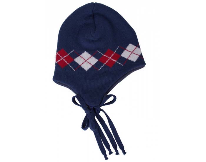 IOBIO Bonnet en Tricot de Laine Jacquard - Bleu Fonc