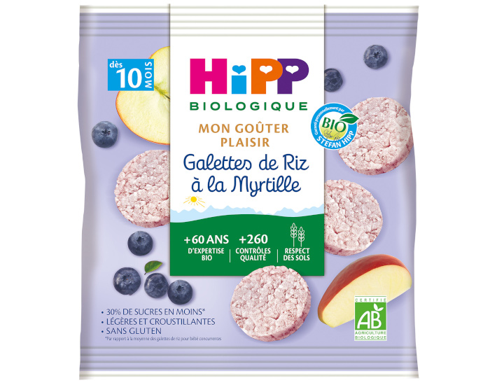 HIPP Galettes de Riz - 30g - Dès 8 ou 10 Mois Myrtille