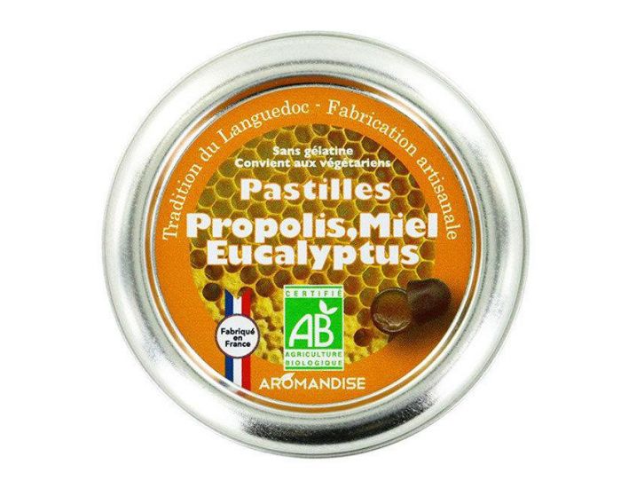 AROMANDISE Pastilles Bio � la Propolis, Miel et Eucalyptus pour la Gorge - 45g