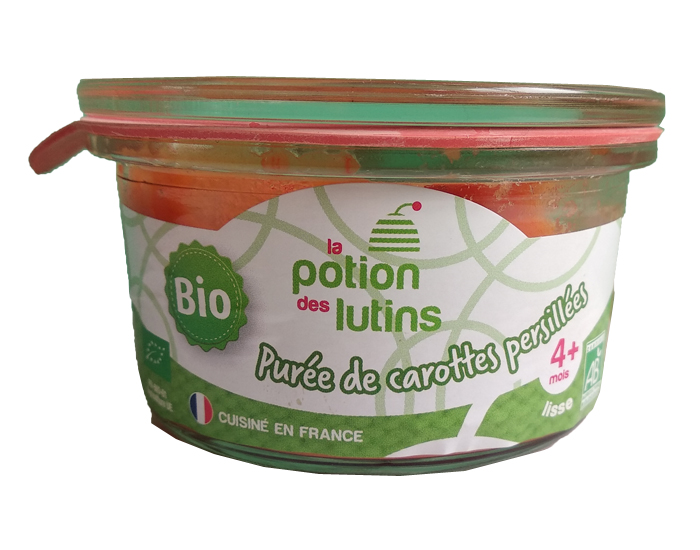 LA POTION DES LUTINS Petits Pots Pure de Carotte Persille Bio - 100 g - Ds 4 Mois