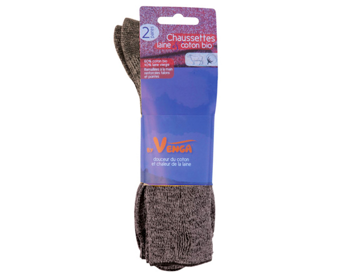 BY VENGA Chaussettes en Coton Bio et Laine - Brun Chin�