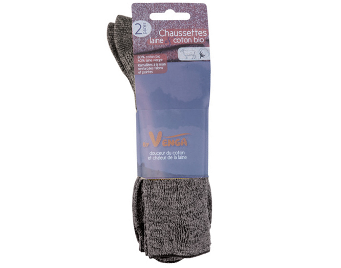 BY VENGA Chaussettes en Coton Bio et Laine - Gris Chin�