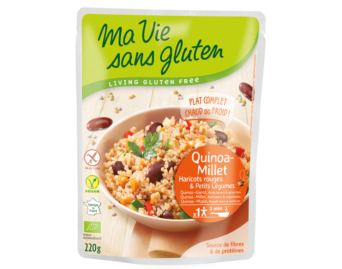 MA VIE SANS GLUTEN Céréales Cuisinées Quinoa Millet, Haricots Rouges et Légumes - 220 g