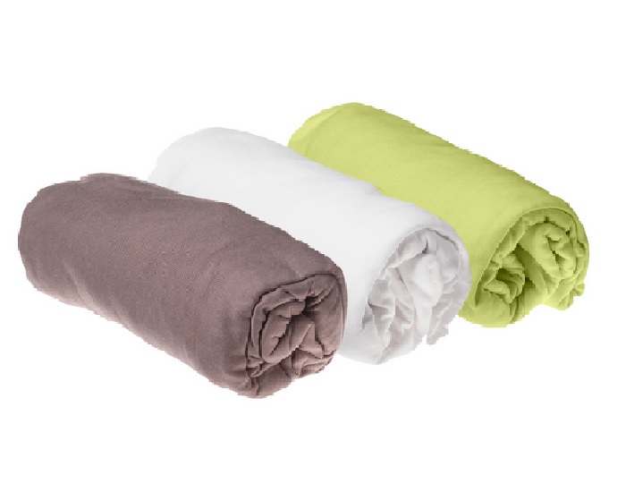 EASY DORT Lot de 3 Draps Housse Jersey Viscose de Bambou - Anis Blanc Taupe