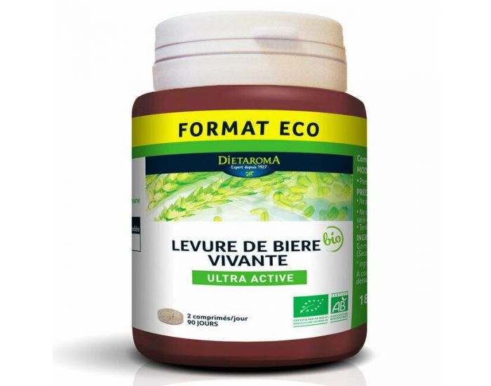 DIETAROMA Levure de Bire Vivante Bio Ultra Active - Format Eco 180 Glules