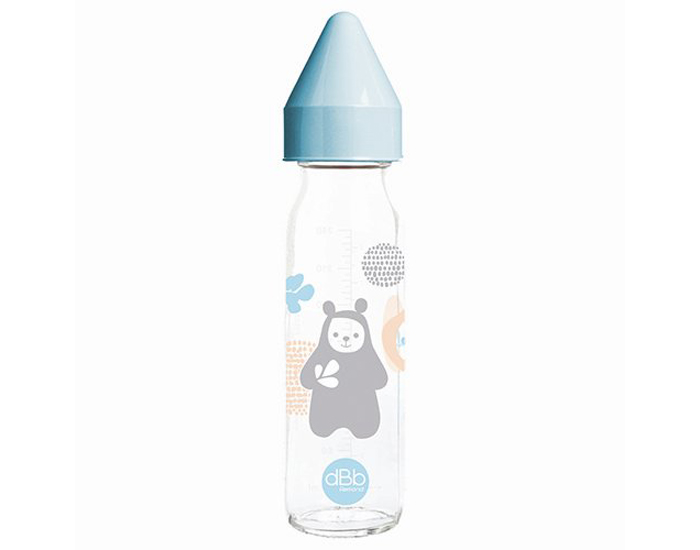 DBB REMOND Biberon en Verre 240 ml - Ttine Silicone - Bleu