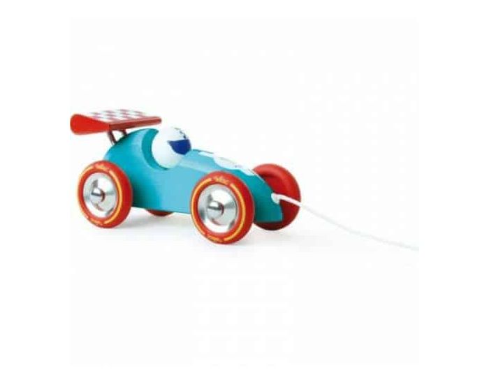 VILAC Voiture de Course Bleu Turquoise en bois - Jouet � tirer - Vilac