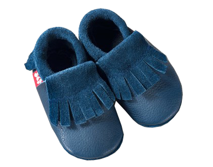 POLOLO Chaussons en Cuir - Mocassin Bleu