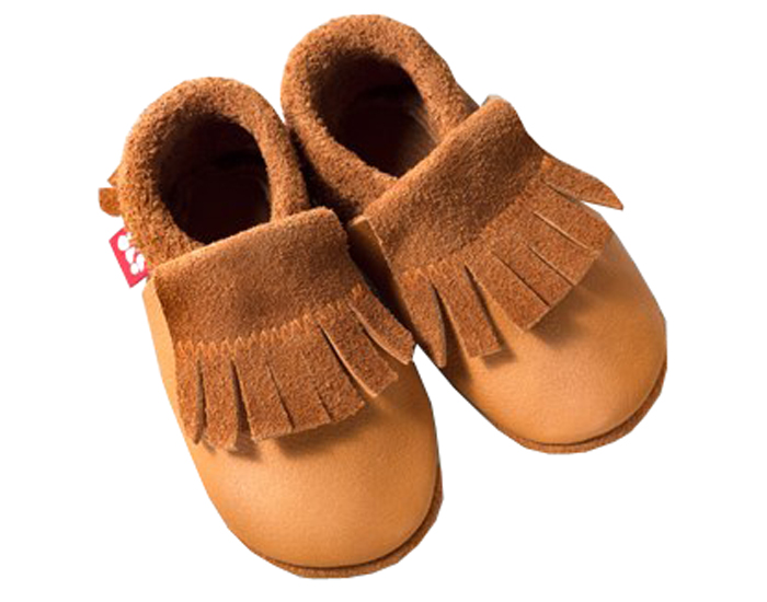 POLOLO Chaussons en Cuir - Mocassin Camel