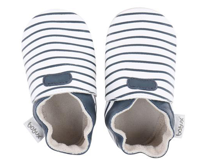 BOBUX Chaussons en Cuir - Blanc Ray Marine